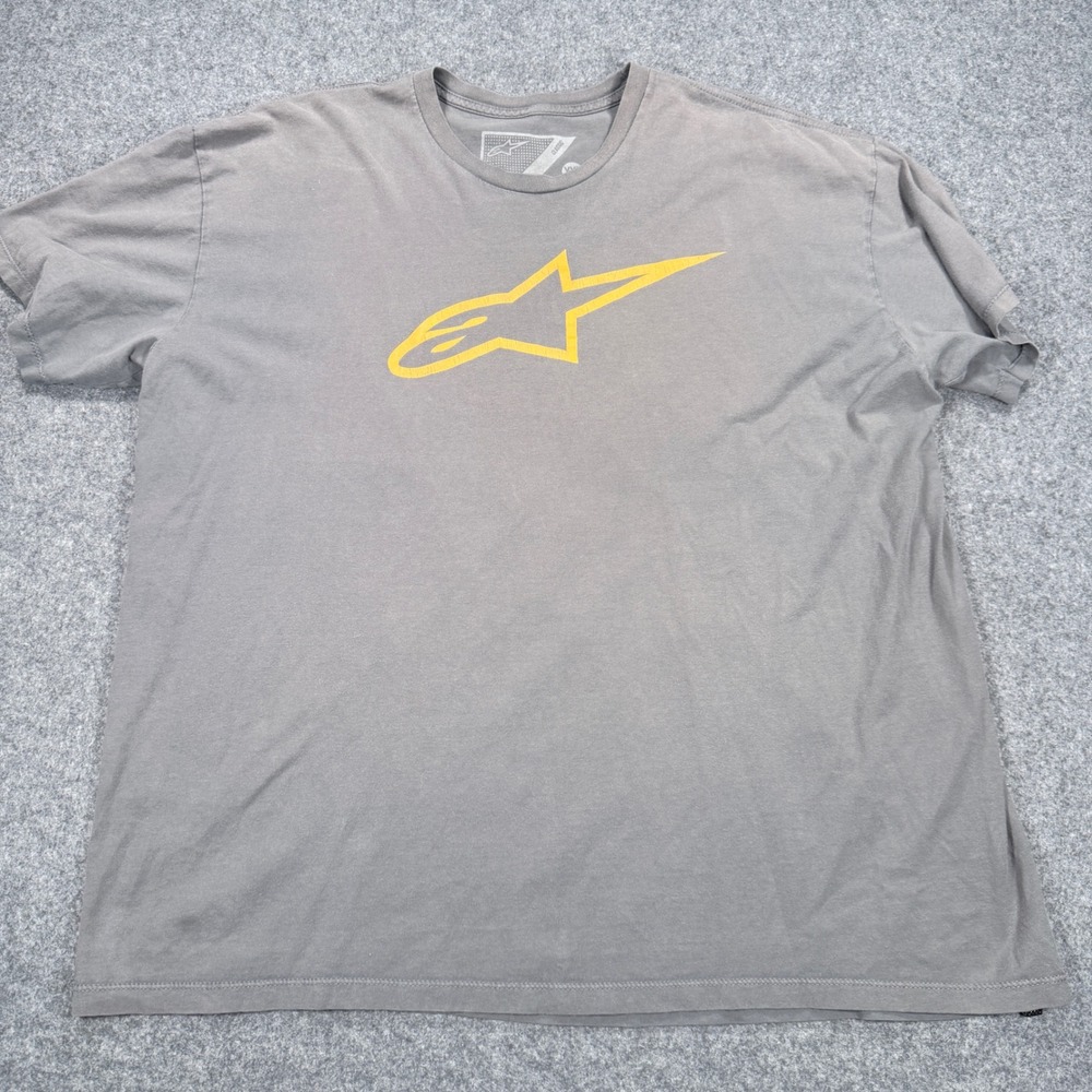 Alpinestars Mens XXL Gray Yellow Graphic Logo Classic Fit Cotton T-Shirt